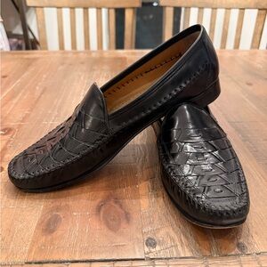 Florsheim Black Leather Woven Slip-On Loafers